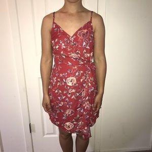 Cute Red Floral Wrap Dress